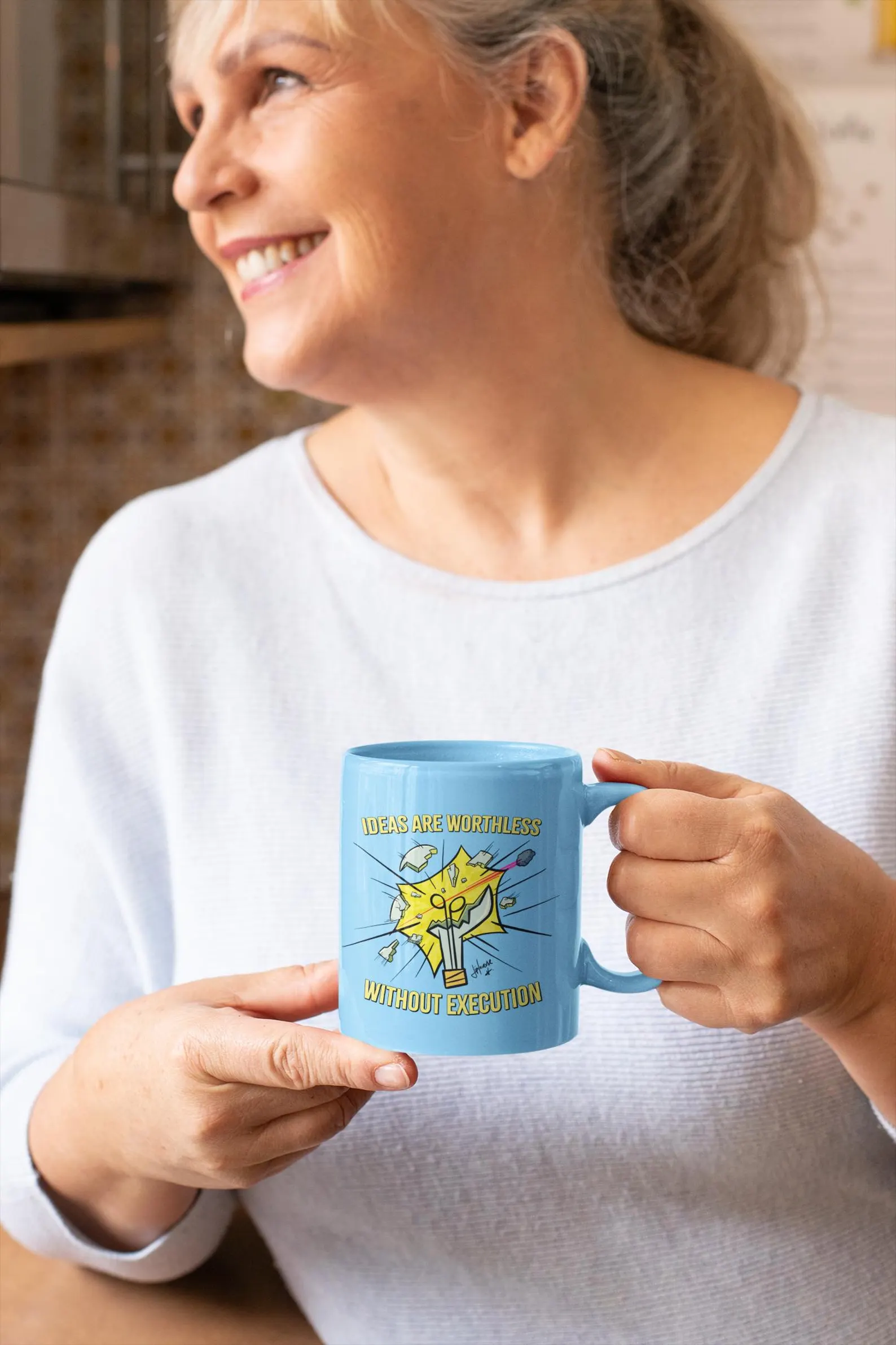 Ideas Are Worthless Without Execution Ceramic Mug - Imagen 3