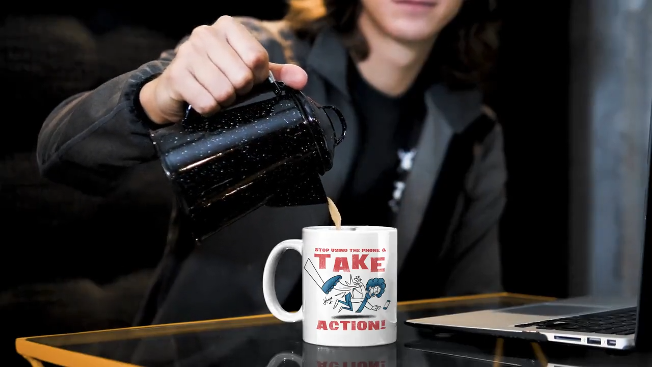 Stop Using The Phone and Take Action! Creamic Mug - Imagen 6